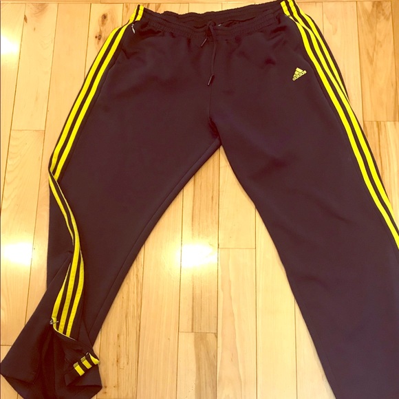 adidas pants yellow stripes